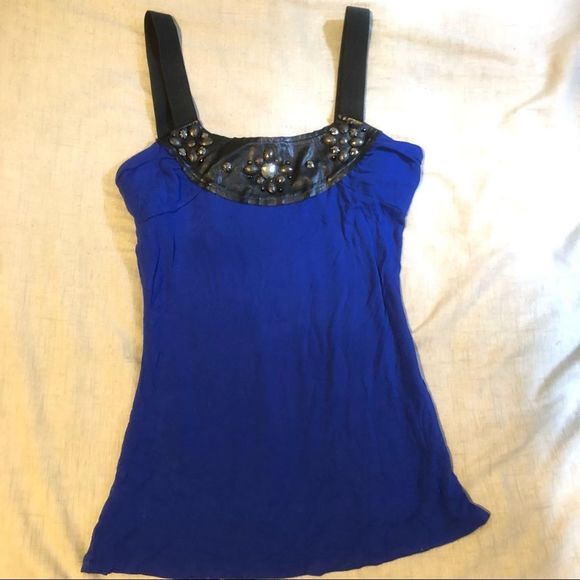 SALE 2for$15 Rickis bejeweled leather blue stretchy square neck tank top​ - Picture 1 of 4